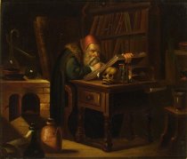 Alchemist at Work (with book resting on skull)